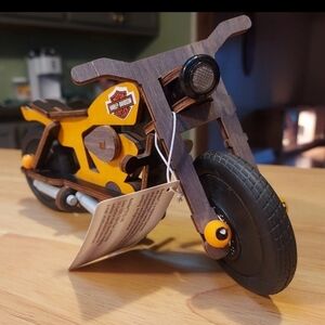Harley-Davidson Black and Yellow Wood Toy Motorcycle